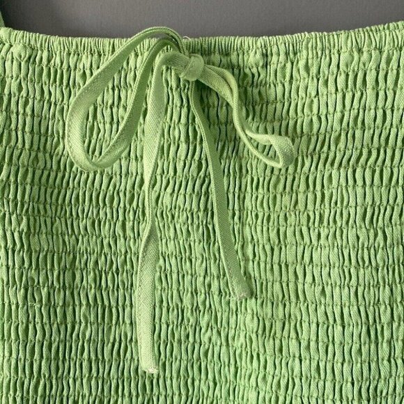 English Factory Green Smocked Mini Dress L Puff Sleeve Ruffle Hem Western Boho - Picture 12 of 12